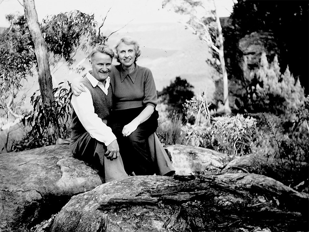 Leslie and Coralie Rees in the Blue Mountain, New South Wales, in 1956 (photograph taken by Dymphna Stella Rees)